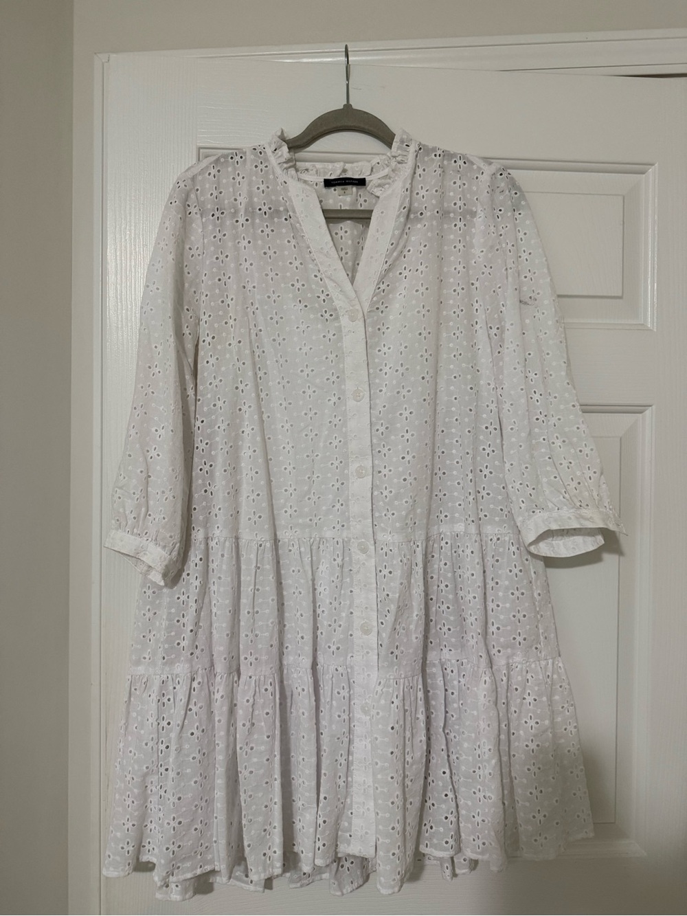 Tommy Hilfiger White Eyelet Tiered Mini Shirt Dress